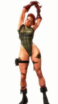 1girl 3d antenna_hair arms_up bare_shoulders blonde_hair blue_eyes braid breasts cammy_white covered_navel full_body gloves green_leotard hat highleg highleg_leotard highres leotard lips long_hair medium_breasts perspective red_hat ryona screencap shiny_clothes simple_background smile solo standing street_fighter street_fighter_6 stretching thighs third-party_edit thong_leotard twin_braids very_long_hair white_background wide_hips