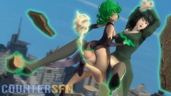 1futa 1girl ass breasts clothes collar countersfm cum dark_green_hair ejaculation elbow_gloves erection fubuki_(one-punch_man) futa_with_female futanari gloves green_eyes green_hair high_heels highres huge_ass huge_penis incest large_breasts magic medium_breasts medium_hair naughty_face one-punch_man open_mouth penis restrained rolling_eyes rubbing siblings sisters size_difference smile tatsumaki thighhighs