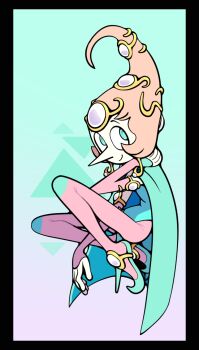 1girl alternate_costume alternate_hair_length alternate_hairstyle aqua_eyes closed_eyes detached_sleeves discount-supervillain flats forehead_jewel gem gem_(steven_universe) highres long_sleeves pale_skin pantyhose pearl_(species)_(steven_universe) pearl_(steven_universe) pink_pantyhose pointy_nose shoes smile solo steven_universe