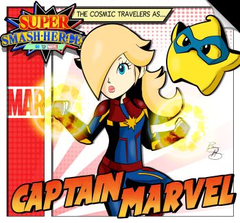 Rule 34 | 1girl, absurdres, actor connection, blonde hair, blue bodysuit, blue eyes, bodysuit, breasts, brie larson, captain marvel, captain marvel (cosplay), captain marvel (movie), comic cover, cosplay, eternalflamebry, gloves, hair over one eye, highres, long hair, luma (mario), mario (series), marvel, medium breasts, multicolored bodysuit, nintendo, red bodysuit, red gloves, rosalina, striped bodysuit, superhero costume, the super mario galaxy movie, voice actor connection