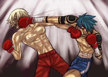 Rule 34 | 2boys, aizawa yoshihiko, ashita no joe, boxing, boxing gloves, crosscounter, kamina (ttgl), male focus, manly, multiple boys, parody, punching, sarashi, shorts, tattoo, tengen toppa gurren lagann, topless male, viral (ttgl)