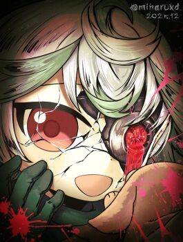 child close-up green_hair made_in_abyss mask minaruxd prushka red_eyes unworn_mask white_hair