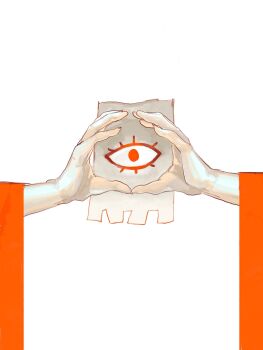 1girl baicaozhe bao_huang covered_face hand_focus highres japanese_clothes kimono looking_at_viewer mask negative_space one_piece orange_kimono simple_background solo symbolism white_background wide_sleeves