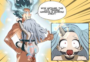 1boy 1girl :d age_difference anal anal_beads anal_object_insertion artist_request ass aura ball_gag bandaged_arm bandages bdsm belly_riding blue_background boku_no_hero_academia bondage bound collar constricted_pupils crying dot_nose electricity eri_(boku_no_hero_academia) fanny_pack fanny_packing forehead gag glowing glowing_eyes glowing_hair green_eyes green_hair harness highres horns large_insertion large_penis living_cock_sleeve loli long_hair meat_armor midoriya_izuku muscular muscular_male nude object_insertion open_mouth penis pubic_hair red_eyes scar sex sex_slave sex_toy short_hair simple_background size_difference slave small_horns smile source_request spiked_hair sweat tearing_up tears testicles thumbs_up training vaginal x-ray yellow_background