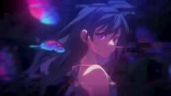 1girl animated bare_shoulders bug butterfly ear_piercing gaida insect long_hair looking_at_viewer piercing shimako_(yume_2kki) sierpinski_triangle tagme video yume_2kki