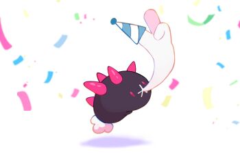 confused gen_7_pokemon hat highres nintendo no_humans party_hat pokemon pokemon_(creature) pyukumuku simple_background solo taplaos white_background