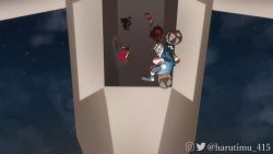 5girls aircraft airplane alternate_costume animated ao-chan_(ninomae_ina&#039;nis) armor black_hair blonde_hair blue_eyes book falling floating_hair from_below gawr_gura gawr_gura_(1st_costume) hair_ornament harutimu hololive hololive_english holomyth looking_at_viewer mole mole_under_eye mori_calliope mori_calliope_(1st_costume) multiple_girls ninomae_ina&#039;nis ninomae_ina&#039;nis_(1st_costume) orange_hair pink_eyes pink_hair power_armor purple_eyes smirk takanashi_kiara takanashi_kiara_(1st_costume) twitter_logo video virtual_youtuber watson_amelia watson_amelia_(1st_costume)