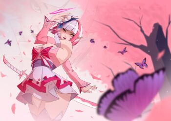 1girl absurdres breasts evil_rise7 highres holding holding_weapon japanese_clothes large_breasts looking_at_viewer marvel marvel_rivals pointy_ears psylocke solo superhero_costume sword thighhighs weapon x-men