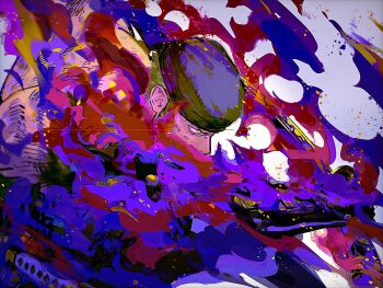 Rule 34 | 1boy, bandana, black bandana, commentary, fire, green hair, highres, katana, leirion5, male focus, one piece, profile, purple fire, roronoa zoro, short hair, solo, sword, symbol-only commentary, very short hair, weapon