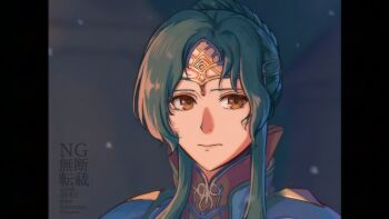 1girl absurdres brown_eyes closed_mouth commentary_request cropped elincia_ridell_crimea fire_emblem fire_emblem:_radiant_dawn green_hair highres lips long_hair nintendo pillarboxed snowing solo watakon_(owatakon47) watermark