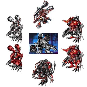 cannon chaos_lord chaosdramon chaosdramon_x-antibody claws digimon digimon_world_2 digimon_xros_wars dragon fusion godzilla_(series) himugendramon horns machine mugendramon mugendramon_mfs-3_mode neo_crimson official_art robot sharp_teeth simple_background skull tail teeth third-party_edit white_background