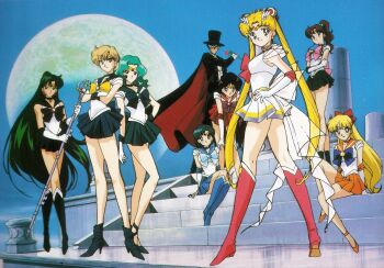 aino_minako ben-day_dots bishoujo_senshi_sailor_moon blonde_hair chiba_mamoru highres hino_rei kaiou_michiru kino_makoto mizuno_ami sailor_jupiter sailor_mercury sailor_moon sailor_uranus sailor_venus screentones super_sailor_moon tagme ten&#039;ou_haruka tsukino_usagi tuxedo_kamen