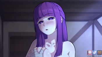 1boy 1girl animated artist_name bandaged_arm bandages bbvshh bed blush breasts breath closed_eyes closed_mouth collarbone completely_nude cowgirl_position evil_trevo eyelashes fern_(sousou_no_frieren) girl_on_top grabbing_another's_breast groping half-closed_eyes hand_on_another's_arm hand_on_another's_thigh happy happy_sex heavy_breathing hetero indoors large_breasts long_hair looping_animation matching_hair/eyes moonlight navel night nipples nude on_bed open_mouth opennsfwsp penis pov pov_crotch pov_hands purple_eyes purple_hair pussy sex smile solo_focus sound sousou_no_frieren spread_legs stark_(sousou_no_frieren) straddling straight-on straight_hair thighs uncensored vaginal video watermark zmooshieva