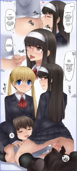 1boy 2girls abubu assertive_female blonde_hair censored dry_orgasm english_text fellatio femdom girl_on_top glasses group_sex happy_sex hard-translated hetero highres kodomo_doushi loli mosaic_censoring multiple_girls oral penis restrained sex shota small_penis source_request teenage_girl_and_younger_boy third-party_edit tongue tongue_out translated vaginal