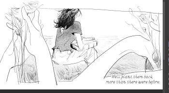 1girl back book english_text extra_arms greyscale hana_hana_no_mi highres holding holding_book long_hair monochrome nico_robin one_piece outdoors puffingseas shirt sitting solo