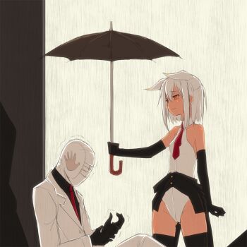 1girl animal_ears artist_self-insert blush cat_ears coattails coconut_(evil000000s) flat_chest gloves groin original rain short_hair sunoko_(evil000000s) sunoko_(nishino) thighhighs umbrella waero