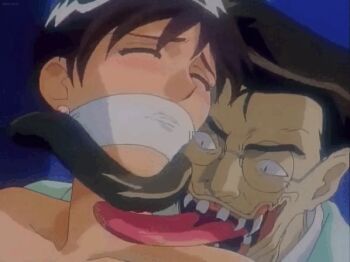 1990s_(style) angel_of_darkness animated animated_gif anzai_midori bdsm bondage bound bound_arms breasts double_penetration gag grabbing_another's_breast groping injuu_kyoushi large_breasts licking lowres medium_breasts monster multiple_penetration professor rape retro_artstyle teacher tentacles underwear vaginal