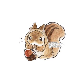 acorn animal animal_focus berry_jou chipmunk_costume commentary highres instagram_username looking_at_viewer no_humans original rabbit simple_background symbol-only_commentary twitter_username white_background