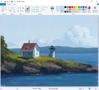 art_program_in_frame chimney christian_young cloud cloudy_sky commentary day grass house landscape lighthouse microsoft_paint_(medium) microsoft_paint_(software) mountainous_horizon no_humans original outdoors painterly porch scenery screencap shore sky tree