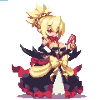 1girl animated bat_wings blonde_hair disgaea dress makai_senki_disgaea_2 pixel_art red_eyes rozalin sakuemon solo tagme video white_background wings