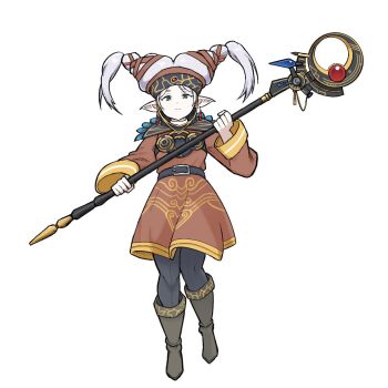 1girl boots brown_boots commentary cosplay english_commentary frieren full_body green_eyes highres looking_at_viewer mage_staff mighty_morphin_power_rangers pantyhose pointy_ears power_rangers solo sousou_no_frieren staff super_sentai white_background white_hair witch_bandora witch_bandora_(cosplay) zzorainov