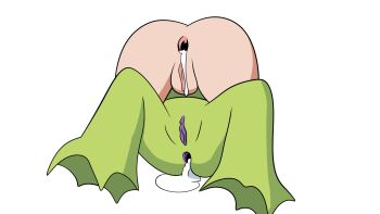 2girls anus ass ass_focus cum cum_in_ass cum_pool cumdrip digimon female_focus from_behind gaping gaping_anus highres loli lying multiple_girls nude on_back palmon pussy spread_legs tachikawa_mimi