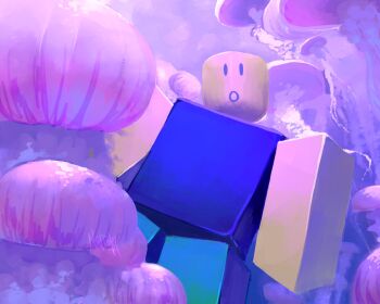 1other blue_shirt colored_skin commentary glowing green_pants hashtag-only_commentary highres jellyfish looking_at_viewer low_poly noob_(roblox) nr1toki open_mouth pants pastel_colors roblox shirt solo yellow_skin