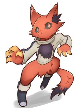 1girl absurdres dekireba full_body furry furry_female grimms_notes highres kung_fu_villain_(grimms_notes) red_fur simple_background solo sweater white_background