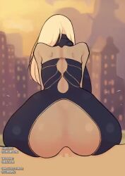 1boy 1girl anal animated anus artist_name ass ass_focus bare_shoulders black_bodysuit black_scarf blonde_hair bodysuit cowboy_shot cumdump_sonic cumskeleton dark-skinned_female dark_skin girl_on_top gravity_daze hetero huge_ass interracial kitten_(gravity_daze) large_penis leaning_forward long_hair looping_animation misuzugon opennsfwsp orange_sky outdoors penis pov pov_crotch riding scarf sex sitting sitting_on_person sky solo_focus sound strapless strapless_bodysuit sunset third-party_edit torn_bodysuit torn_clothes uncensored video watermark