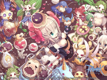 1boy 6+girls :d alchemist_(ragnarok_online) amistr_(ragnarok_online) animal_ears animal_hands arthropod_girl ass bayeri_(ragnarok_online) bee_girl bird black_gloves blonde_hair blue_eyes blush breasts brown_cape brown_dress bug butterfly cape cat_ears cat_girl cleavage closed_mouth copyright_notice dieter_(ragnarok_online) dress eira_(ragnarok_online) elbow_gloves eleanor_(ragnarok_online) filir_(ragnarok_online) fingerless_gloves from_above full_body fur_collar geographer_(ragnarok_online) gloves green_eyes green_hair guest_art hair_between_eyes insect insect_girl lif_(ragnarok_online) logo long_hair looking_at_another marine_sphere medium_breasts medium_hair monster_girl multiple_girls official_art official_wallpaper open_mouth plant_girl plant_hair pointy_ears pullcart q_qree ragnarok_online red_eyes red_hair sera_(ragnarok_online) sheep short_dress short_hair slime_(creature) smile strapless strapless_dress unicorn vanilmirth_(ragnarok_online) white_hair