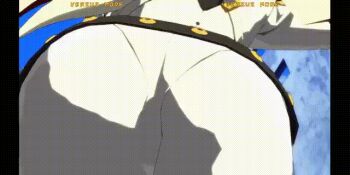 1girl 3d animated animated_gif arc_system_works ass ass_focus ass_shake belt bodysuit female_focus game_screenshot guilty_gear guilty_gear_xrd jack-o&#039;_valentine long_hair looping_animation multicolored_hair red_hair solo two-tone_hair video_game_screencap white_bodysuit white_hair