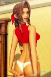 1girl 3d aerith_gainsborough am2blue animated ass ass_shake braid breasts brown_hair butt_crack final_fantasy final_fantasy_vii green_eyes hair_ribbon hairdressing hands_on_own_ass huge_ass interior jiggle licking_lips long_hair medium_breasts naughty_face one_eye_closed panties ribbon sideboob smile solo spanking square_enix teasing tongue tongue_out underwear video virtuablueam2 white_panties