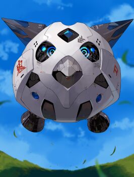 absurdres blue_eyes blurry cloud commentary_request day falling_leaves floating gen_3_pokemon glalie highres leaf mechanization nintendo no_humans outdoors pokemon sky solo yunimaru