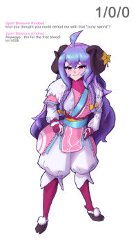 1girl absurdres ahoge caption english_text highres instant_loss kindred_(league_of_legends) league_of_legends self-upload smug spirit_blossom_kindred wjs07
