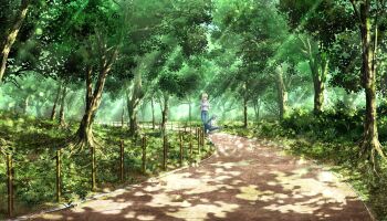 Rule 34 | 2girls, blonde hair, breasts, day, dolphin wave, forest, game cg, grey hair, highres, kirahoshi kanna, landscape, large breasts, multiple girls, nature, non-web source, official art, outdoors, park, scenery, selena lewis, sky, squatting, sunlight, tree, walking