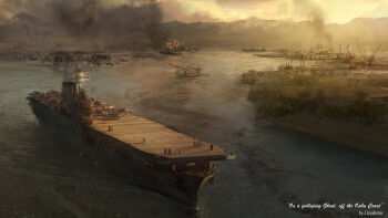 6+boys aircraft aircraft_carrier airplane american_flag battleship commentary english_commentary english_text f4f_wildcat fire hawaii highres historical_event julien_lepelletier mast military_uniform military_vehicle multiple_boys naval_uniform naval_working_uniform original pearl_harbor propeller_fighter sbd_dauntless scenery ship smoke smokestack united_states_navy uss_arizona_(bb-39) uss_california_(bb-44) uss_enterprise_(cv-6) uss_maryland_(bb-46) uss_oklahoma_(bb-37) uss_pennsylvania_(bb-38) warship watercraft world_war_ii wreckage