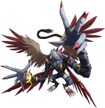 Rule 34 | bandai, demon, digimon, digimon (creature), digimon new century, dijiangmon, full body, horns, multiple wings, faceless, official art, sharp nails, solo, spikes, tail, wings