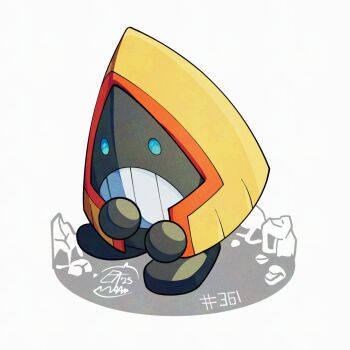 blue_eyes commentary english_commentary gen_3_pokemon mistray-art nintendo no_humans numbered pokemon pokemon_(creature) signature simple_background snorunt solo white_background
