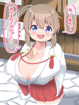 1girl absurdres alternate_costume breasts cleavage highres huge_breasts japanese_clothes miko minori_(senran_kagura) nagashima_(nagatol) oppai_loli senran_kagura solo