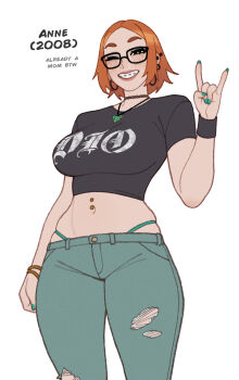 Rule 34 | 1girl, absurdres, aged down, anne (riz), aqua nails, aqua panties, aqua pants, band shirt, bangle, bracelet, braces, breasts, choker, cowboy shot, crop top, cropped shirt, dio (band), earrings, english text, eyeshadow, forehead, freckles, from below, green eyes, grin, highleg, highleg panties, highres, jewelry, lace, lace choker, large breasts, looking at viewer, lowleg, lowleg pants, makeup, medium hair, merchandise, midriff, multiple piercings, navel, navel piercing, necklace, orange hair, original, panties, pants, panty straps, piercing, riz, simple background, smile, solo, thick eyebrows, thick lips, torn clothes, torn pants, underwear, white background