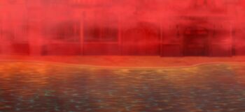 Rule 34 | fence, fog, game cg, gate, highres, lake, lantern, mansion, misty lake, no humans, non-web source, official art, outdoors, scarlet devil mansion, scenery, shore, touhou, touhou gensou eclipse, water