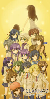 Rule 34 | 00s, 4boys, 6+girls, botan (clannad), clannad, dango daikazoku, everyone, fujibayashi kyou, fujibayashi ryou, furukawa akio, furukawa nagisa, furukawa sanae, garbage doll, girl from the illusionary world, ibuki fuuko, ichinose kotomi, miyazawa yukine, multiple boys, multiple girls, okazaki tomoya, okazaki ushio, sagara misae, sakagami tomoyo, sakura emi, school uniform, shima katsuki, siblings, sisters, sparkle, sunohara mei, sunohara youhei, twins