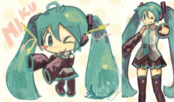 Rule 34 | 1girl, absurdres, ahoge, aqua eyes, aqua hair, cable, character name, chibi, hatsune miku, headphones, highres, moeeeee33, necktie, pointing, pointing at viewer, twintails, vocaloid, wire