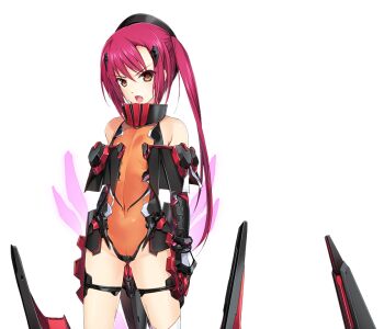 1girl :o angry armor bare_shoulders brown_eyes choukou_(alicesoft) choukou_shinki_ixseal covered_navel cowboy_shot elbow_gloves flat_chest game_cg gloves hair_ornament headgear houshou_kirika kyriel large_variant_set leotard long_hair looking_at_viewer magical_girl mecha_musume non-web_source official_art onigirikun open_mouth orange_leotard red_hair solo thigh_strap thighhighs transparent_background turtleneck twintails v-shaped_eyebrows variant_set