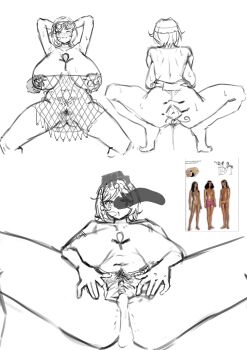 1boy 1girl absurdres after_vaginal aftersex ank anus arms_behind_head arms_up blush breast_tattoo catnip_scent chest_tattoo commentary cum cum_in_pussy cum_overflow english_commentary facial_hair female_pubic_hair greyscale hetero highres limbus_company looking_at_viewer monochrome open_mouth outis_(project_moon) penis penis_on_face project_moon pubic_hair pubic_tattoo pussy pussy_juice screenshot_inset simple_background spread_legs spread_pussy spreading_own_pussy squatting tattoo white_background