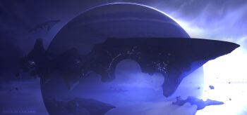 Rule 34 | asteroid, blue drop, blue theme, highres, light, no humans, original, planet, revision, scenery, space, spacecraft, tsukuba masahiro