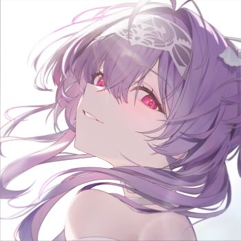 1girl artist_request choker goddess_of_victory:_nikke hairband highres lace-trimmed_hairband lace_trim liberalio_(nikke) looking_at_viewer non-web_source official_art pink_eyes purple_hair simple_background smile solo upper_body white_background white_choker white_hairband