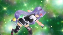 1girl 3d animated armpits ass bikini breasts brown_eyes casual cleavage green_bikini hyakka_ryouran_samurai_girls video naoe_kanetsugu_(hyakka_ryouran) purple_hair scroll senran_kagura senran_kagura_new_link solo sound swimsuit transformation twintails