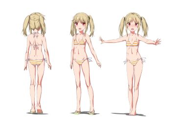 1girl ass bikini blonde_hair dimples_of_venus feet geshoemon groin navel red_eyes side-tie_bikini_bottom swimsuit tagme