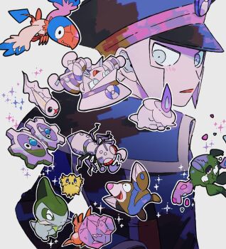 Rule 34 | 2boys, archen, axew, black coat, black hat, black pants, brothers, chibi, coat, drilbur, durant, dwebble, emmet (pokemon), gen 5 pokemon, grey eyes, grey hair, hat, ingo (pokemon), joltik, kari (user grrs8577), klink, litwick, looking back, male focus, multiple boys, necktie, nintendo, pants, pokemon, pokemon bw, shirt, siblings, sparkle, trubbish, twins, tympole, white coat, white hat, white pants, white shirt